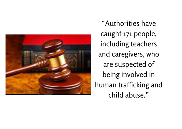 Authorities have caught 171 people, including teachers and caregivers, who are suspected of being involved in human trafficking and child abuse